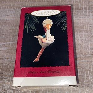Vintage 1995 Hallmark Keepsake Ornament Baby's First Christmas w/Stork & Baby